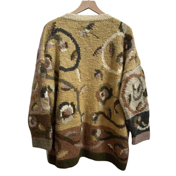 Tara Handknits Heavy Wool Hand-Knit Trellis Art Wear Sweater Nepal Cardigan L - Picture 10 of 11